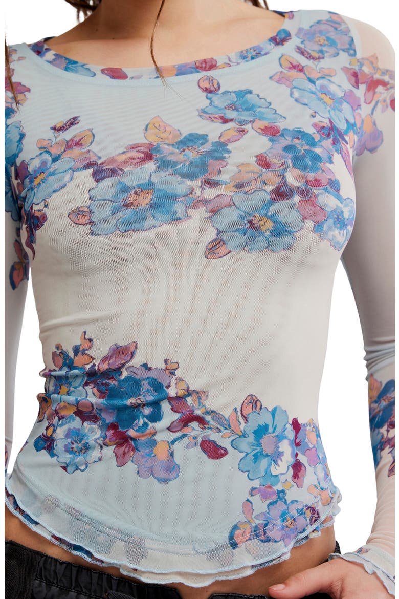 Lilly Print Long Sleeve Mesh Top, Alternate, color, FROST COMBO