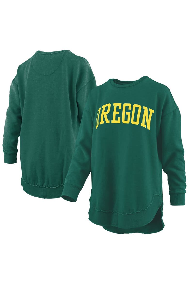 Women's Pressbox  Green Oregon Ducks Melange Poncho Vintage Fleece Long Sleeve Pullover Sweatshirt, Main, color, Green