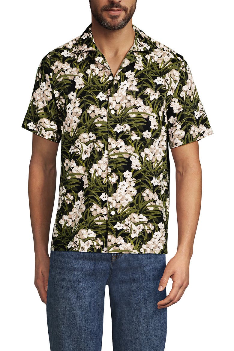 Short Sleeve Camp Collar Hawaiian Shirt, Main, color, Vintage Lime/Ivory Floral