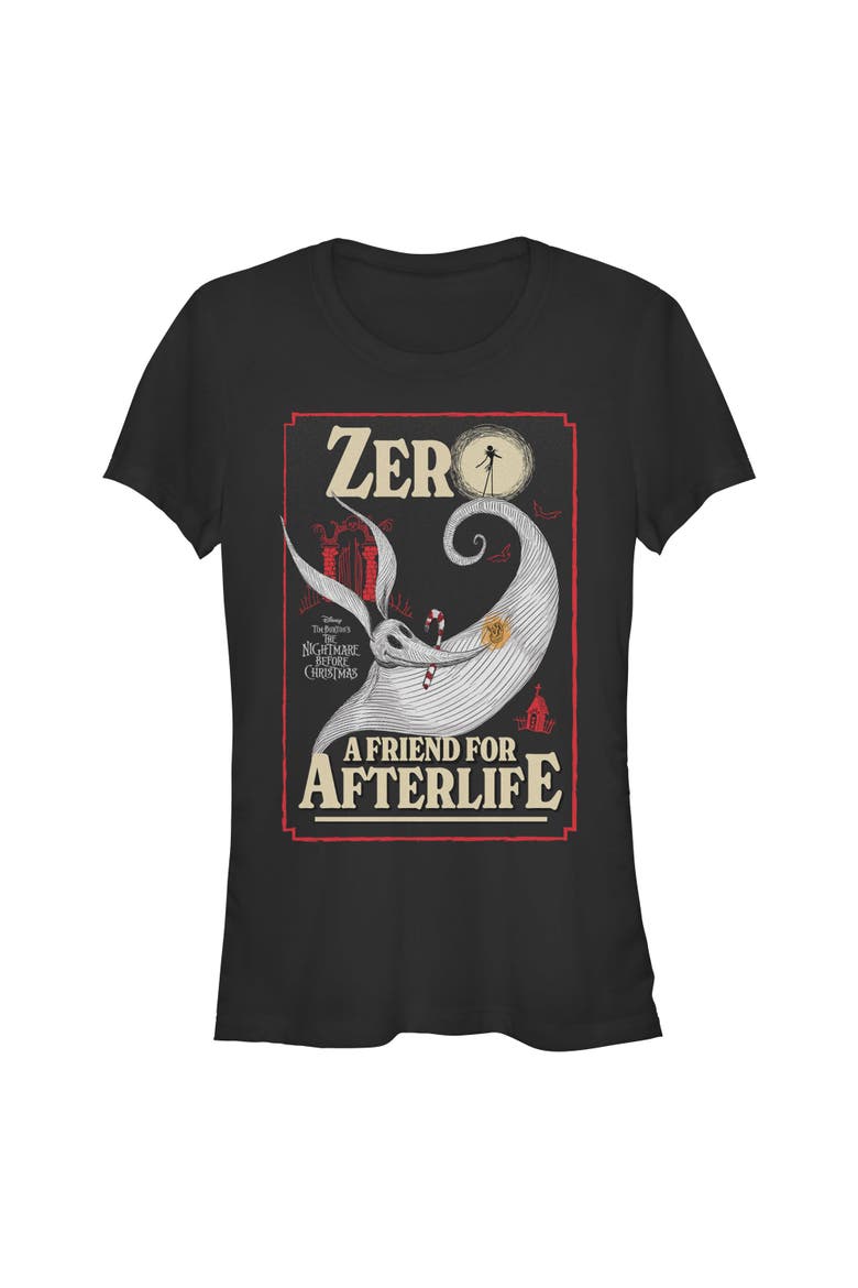 Juniors The Nightmare Before Christmas A Friend For Life Zero Poster T Shirt, Main, color, Black