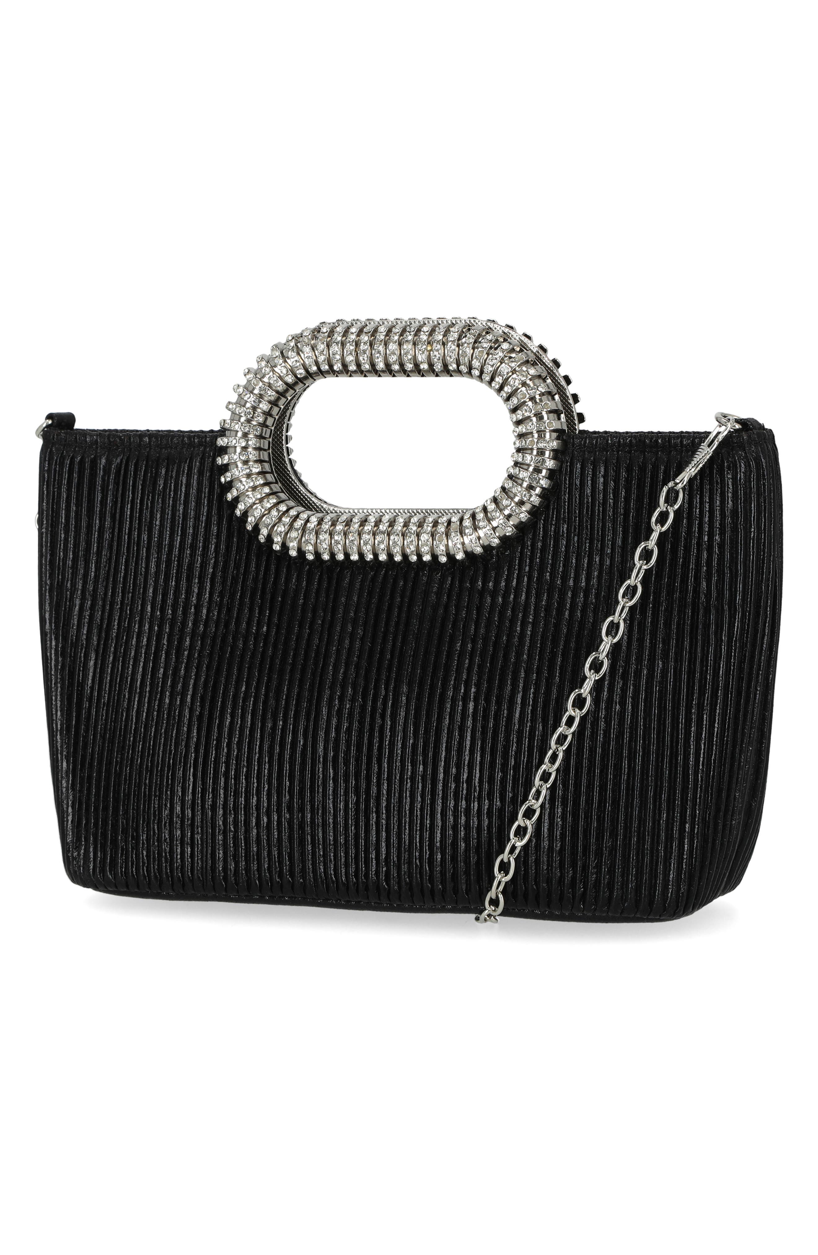 Jessica McClintock Livy Pleated Clutch, Alternate, color, Black
