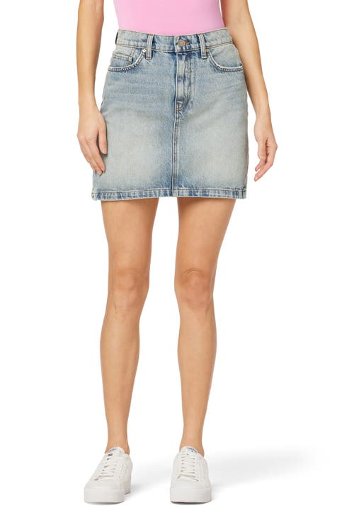 Curved Hem Denim Miniskirt (Sterling)