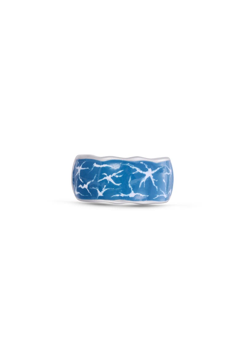Ocean Waves Sterling Silver & Enamel Band Men Ring, Main, color, Silver
