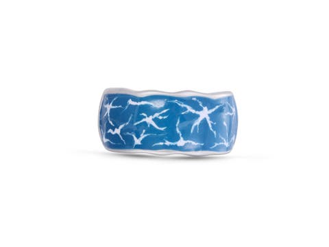 Ocean Waves Sterling Silver & Enamel Band Men Ring