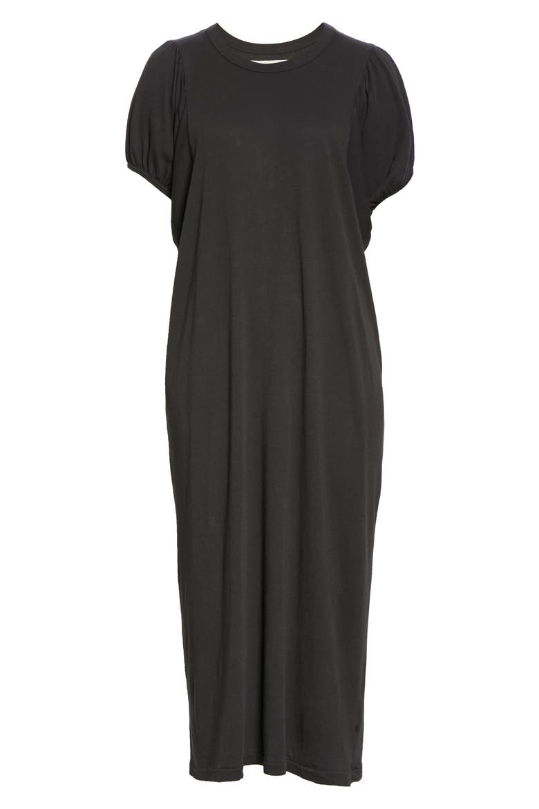 The Puff Sleeve Midi T-Shirt Dress, Alternate, color, ALMOST BLACK