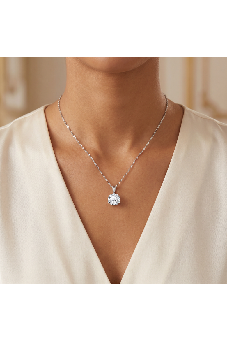2 ct Solitaire Lab Grown Round Cut Diamond Pendant 14k Gold Necklace 18", Alternate, color, 14k Yellow Gold