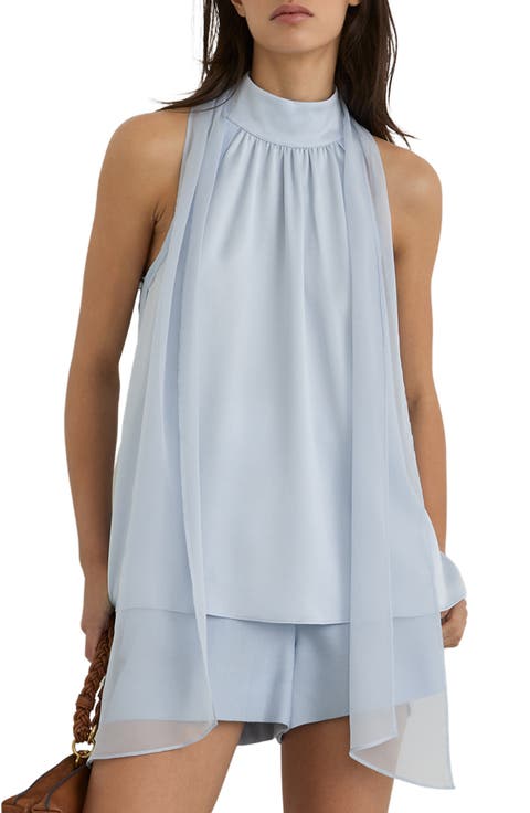 Andrea Sleeveless Satin Scarf-Neck Top