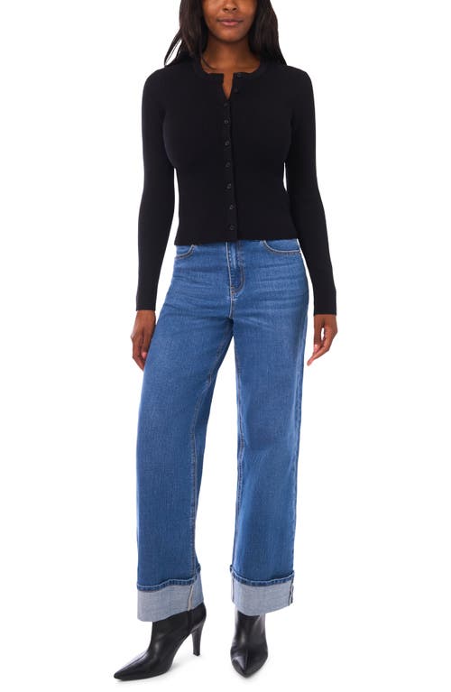 1.state Ribbed Crop Cardigan In Black