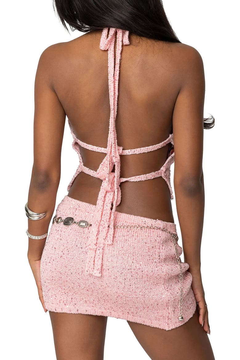 Shaylee Sequin Knit Backless Crop Top, Alternate, color, LIGHT-PINK