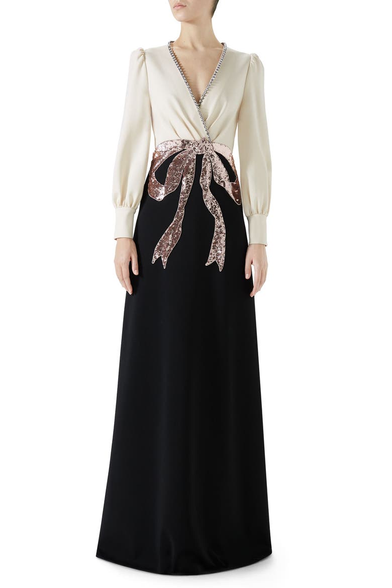 Gucci Rhinesto Gucci Trompe L'Oeil Bow Stretch Jersey Gown (Women) | Nordstrom