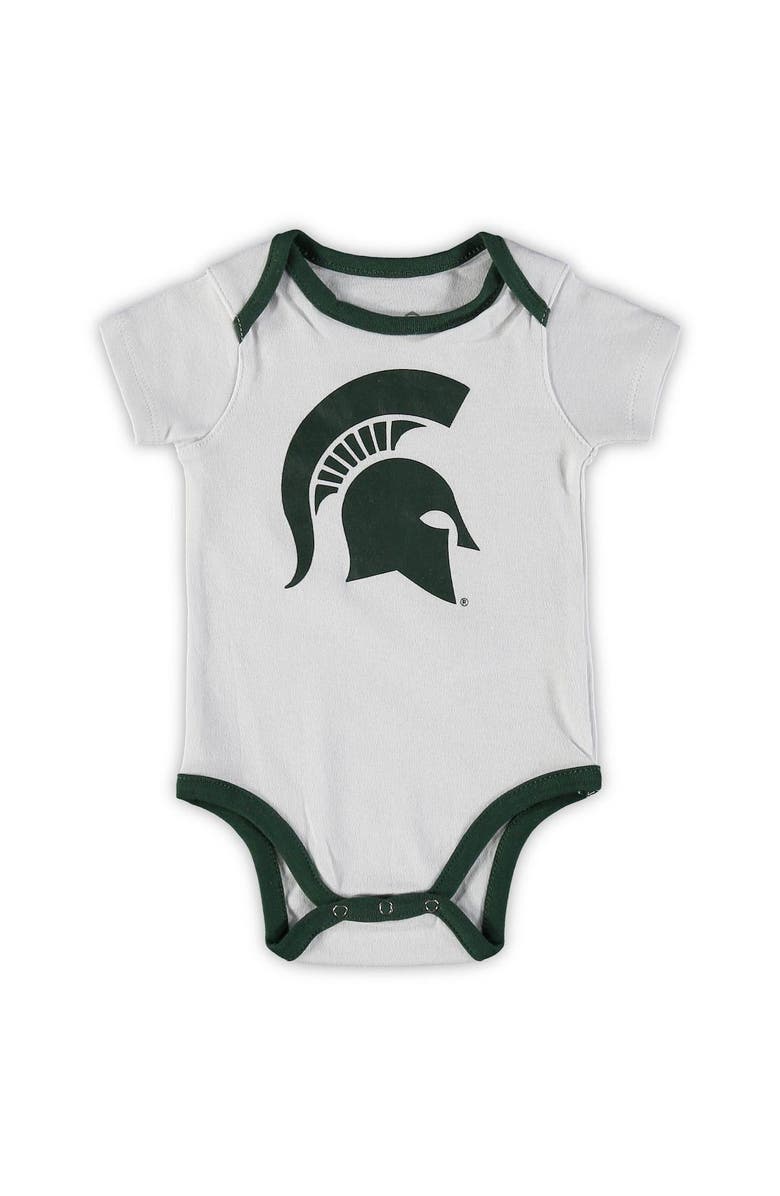 Outerstuff Newborn & Infant Green/White/Heathered Gray Michigan State Spartans Born A Fan Three-Piece Bodysuit Set, Alternate, color, 