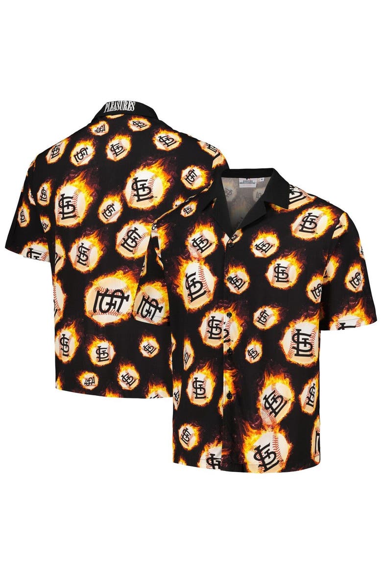 Men's PLEASURES  Black St. Louis Cardinals Flame Fireball Button-Up Shirt, Main, color, Black