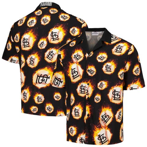 Men's PLEASURES  Black St. Louis Cardinals Flame Fireball Button-Up Shirt