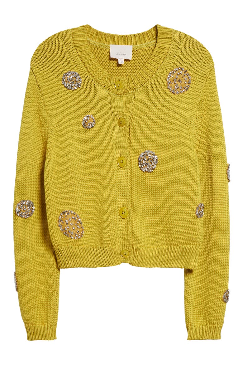 Piera Rhinestone Detail Cardigan, Alternate, color, PEAR