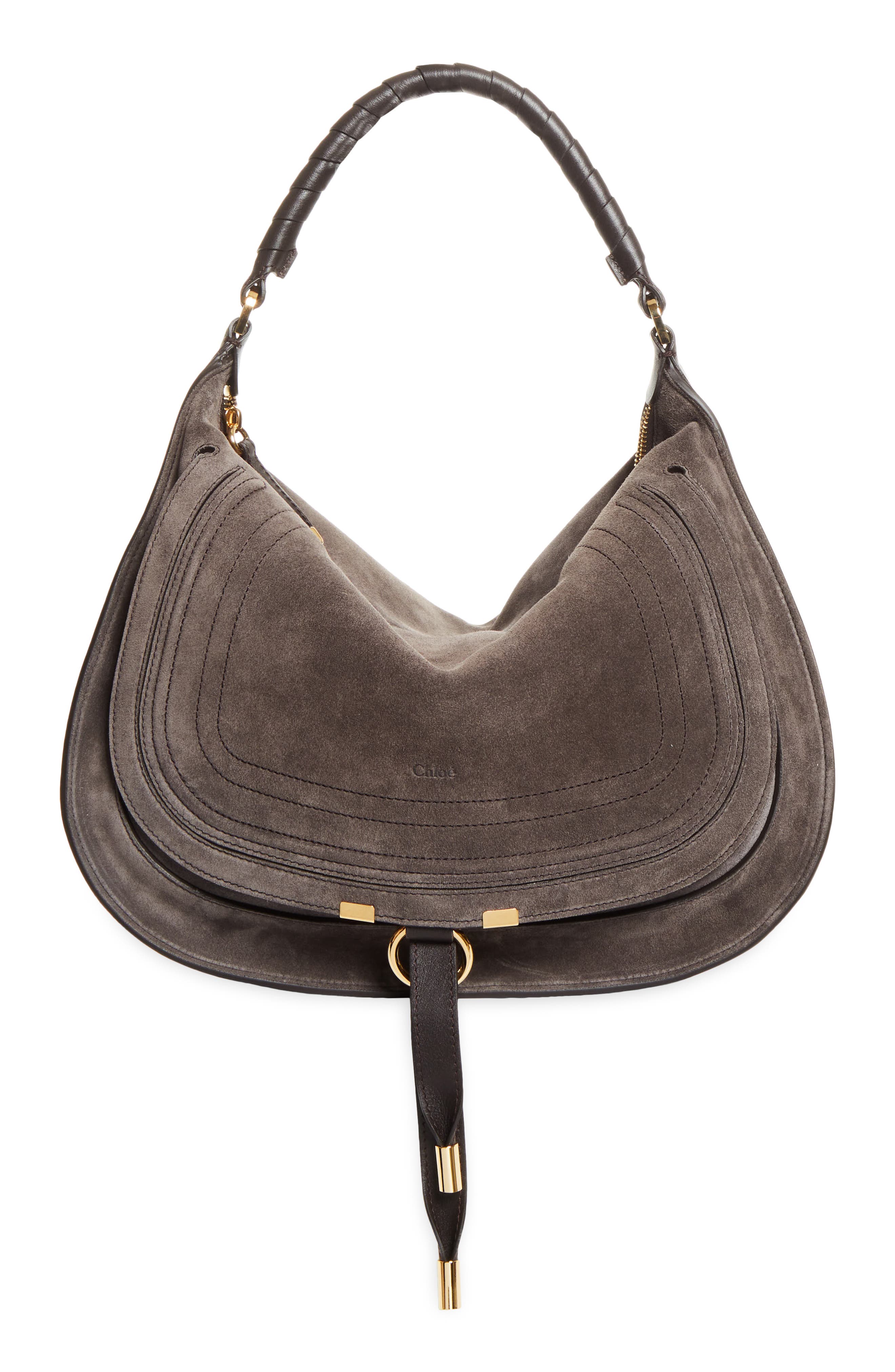 Chloé Medium Marcie Suede Shoulder Bag, Main, color, Kohl Brown