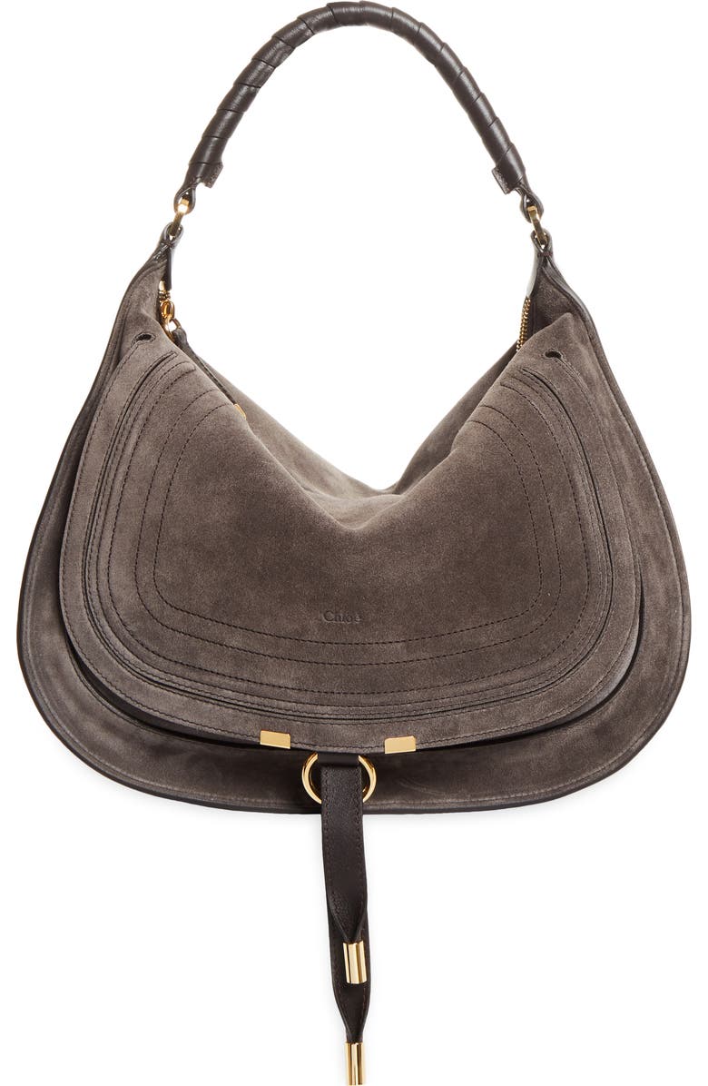 Chloé Medium Marcie Suede Shoulder Bag, Main, color, Kohl Brown