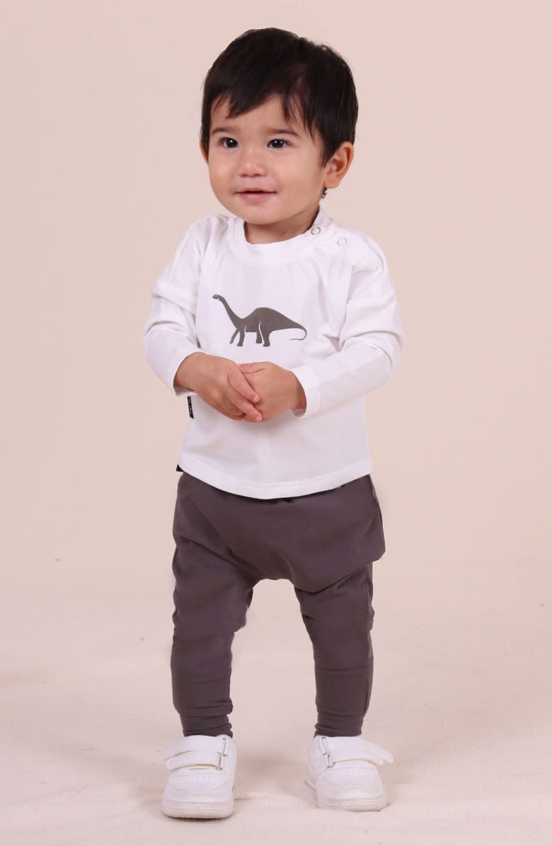 TINY TRIBE Dino Long Sleeve Cotton Graphic T-Shirt & Leggings Set, Alternate, color, White Multi