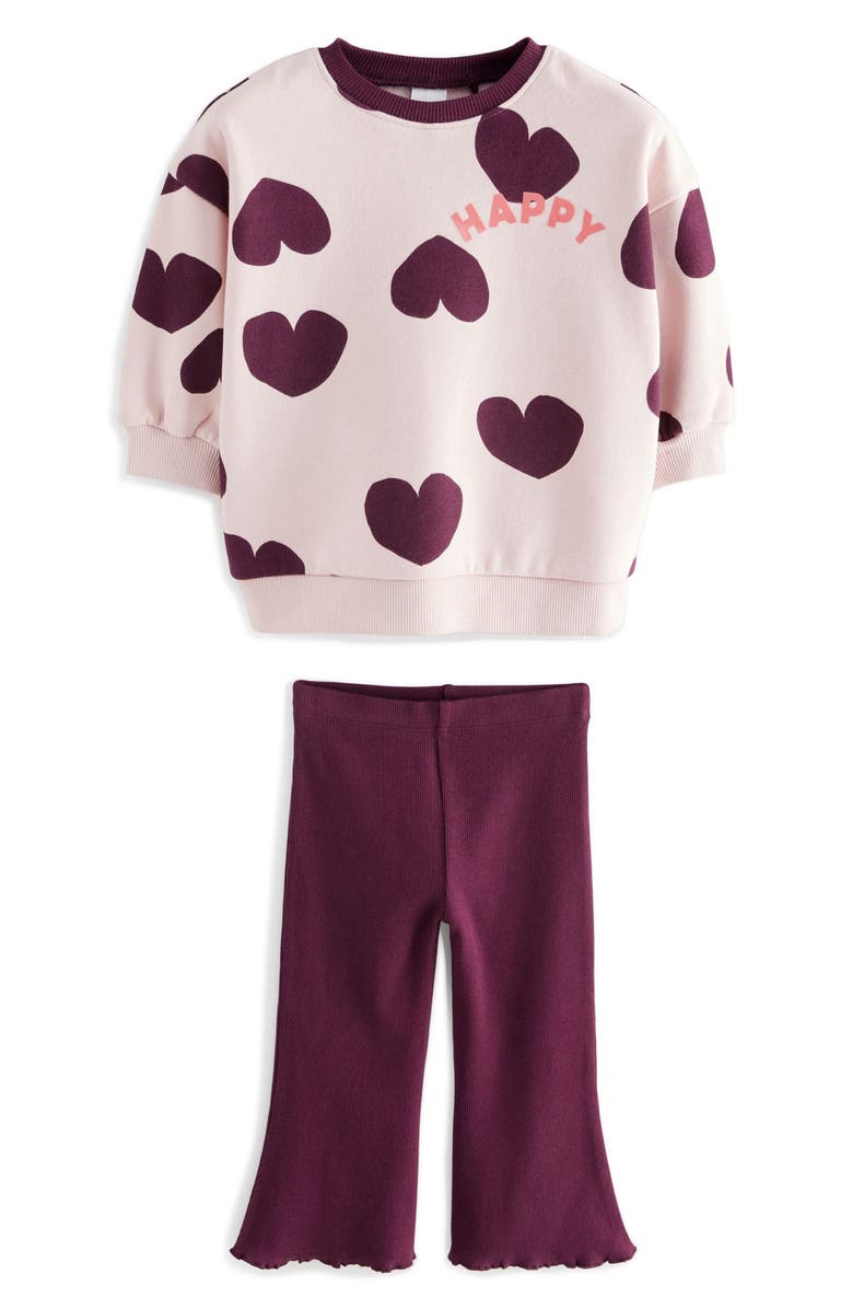 NEXT Kids' Heart Sweatshirt & Flare Leggings Set, Main, color, 