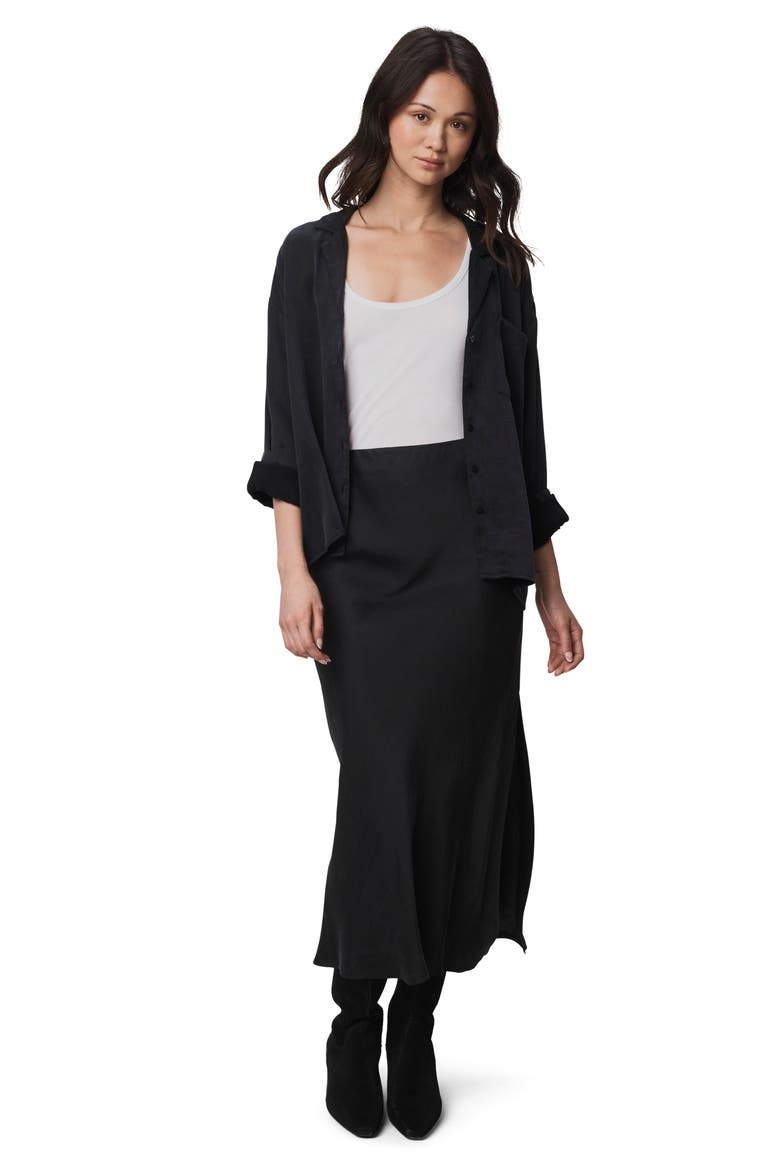 Serena Side Slit Satin Midi Skirt, Alternate, color, BLACK