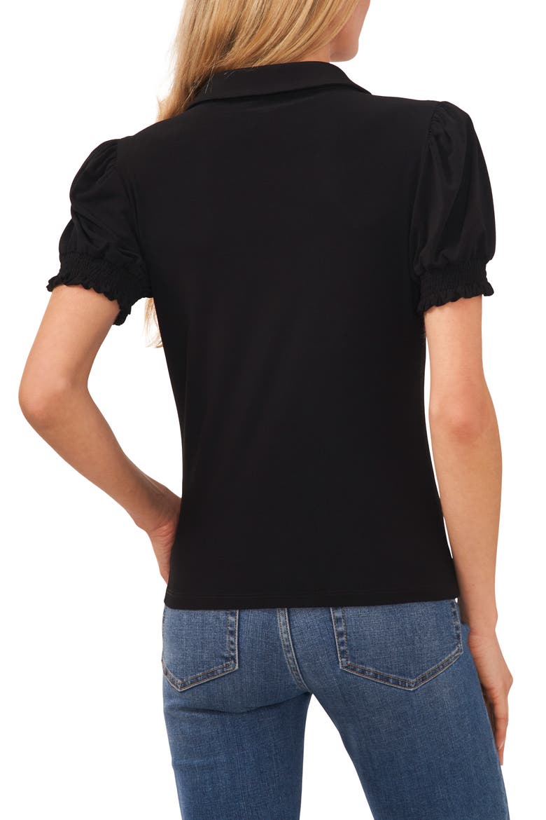 Short Puff Sleeve Knit Polo, Alternate, color, RICH BLACK