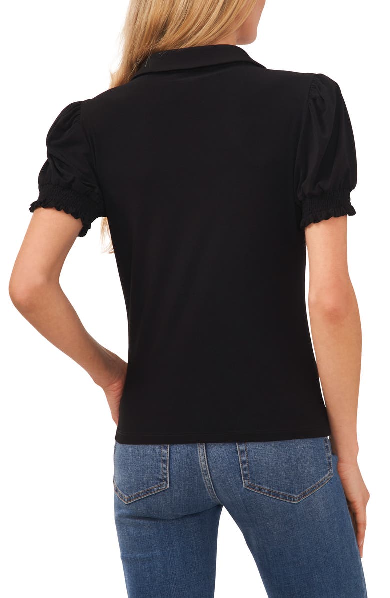 CeCe Short Puff Sleeve Knit Polo, Alternate, color,