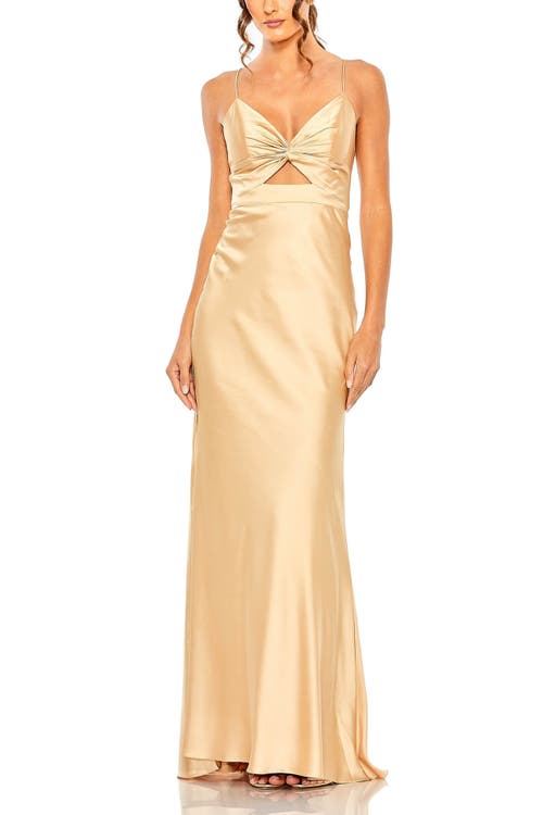 Mac Duggal Tie Front Dress With Keyhole Detail Dress In Champagne