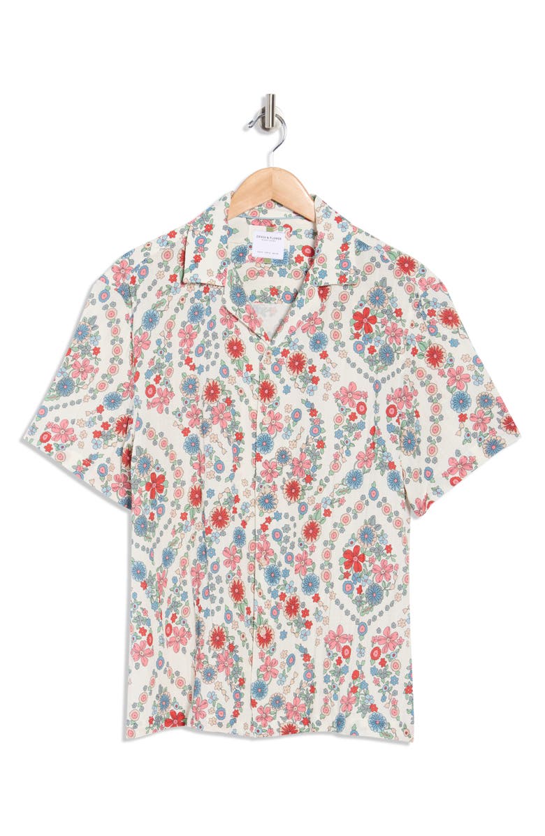 DENIM AND FLOWER Floral Print Camp Shirt, Main, color, Off White