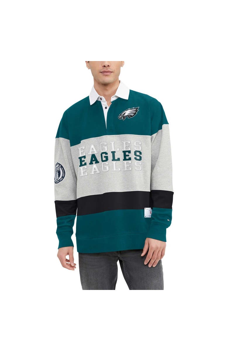 Tommy Hilfiger Men's Tommy Hilfiger Midnight Green Philadelphia Eagles Connor Oversized Rugby Long Sleeve Polo, Main, color, Green