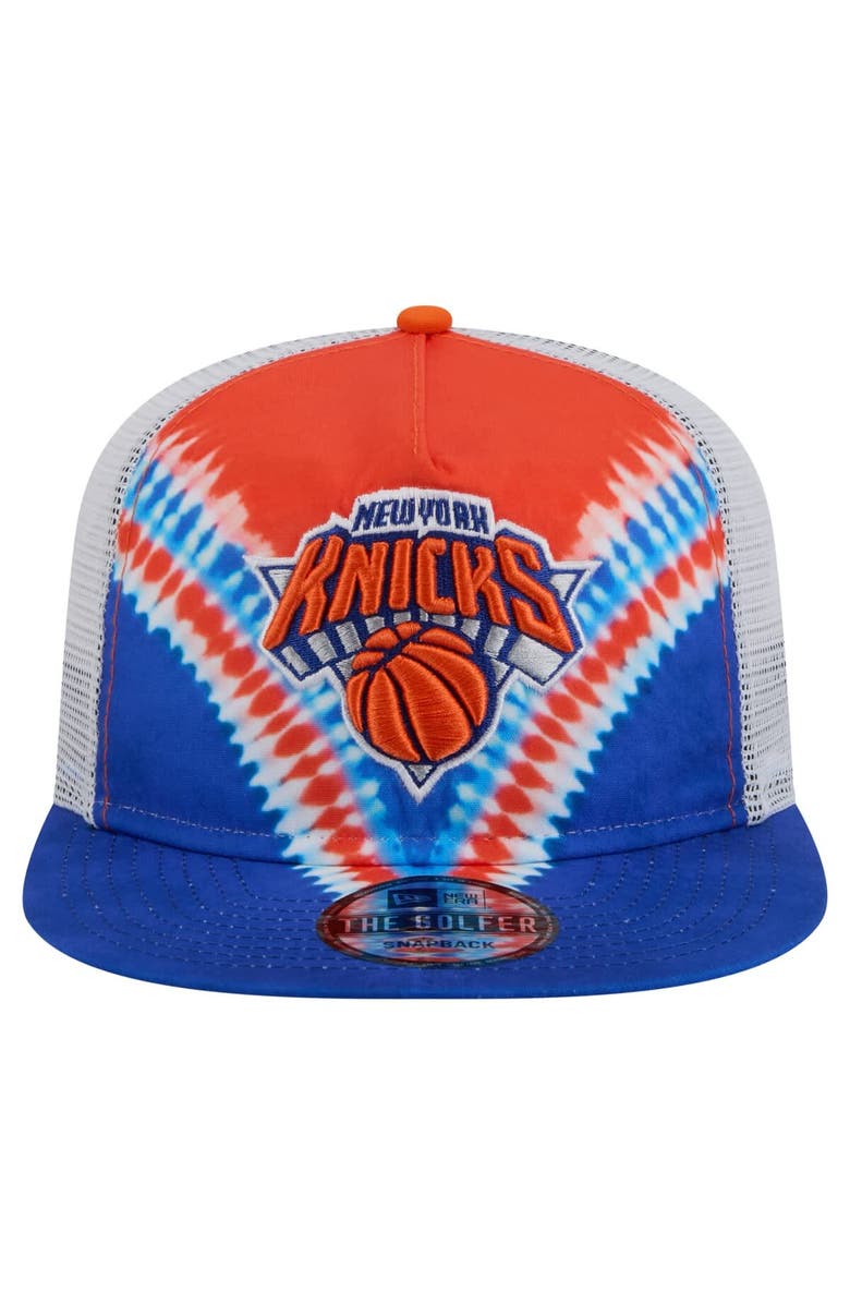 New Era Men's New Era Blue/Orange New York Knicks Throwback Dye Golfer Snapback Hat, Alternate, color, Blue