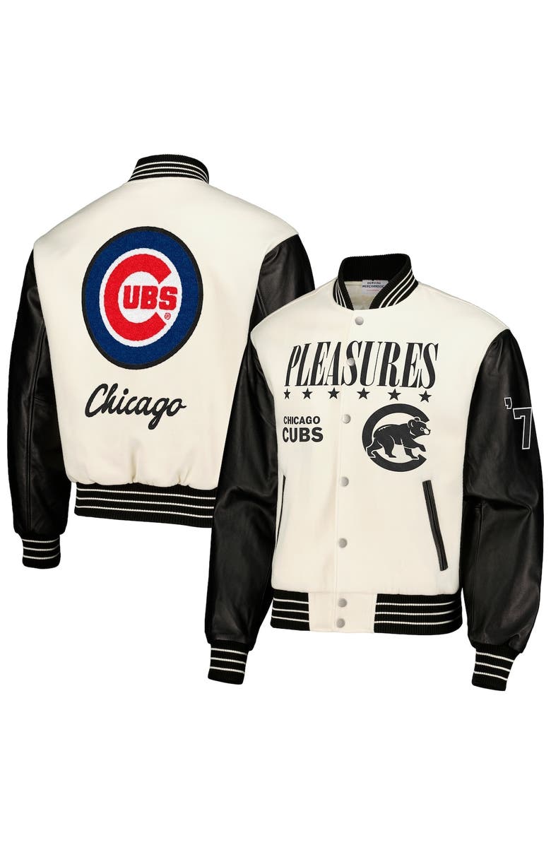 PLEASURES Men's PLEASURES White Chicago Cubs Full-Snap Varsity Jacket, Main, color, White