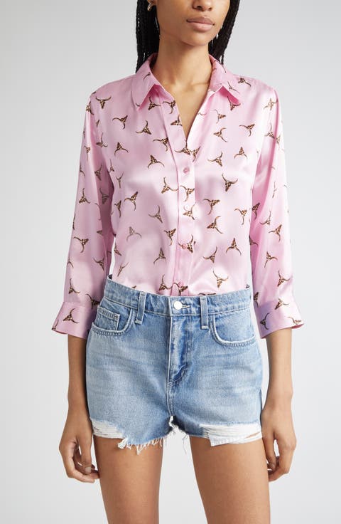 Dani Bull Skull Silk Button-Up Shirt