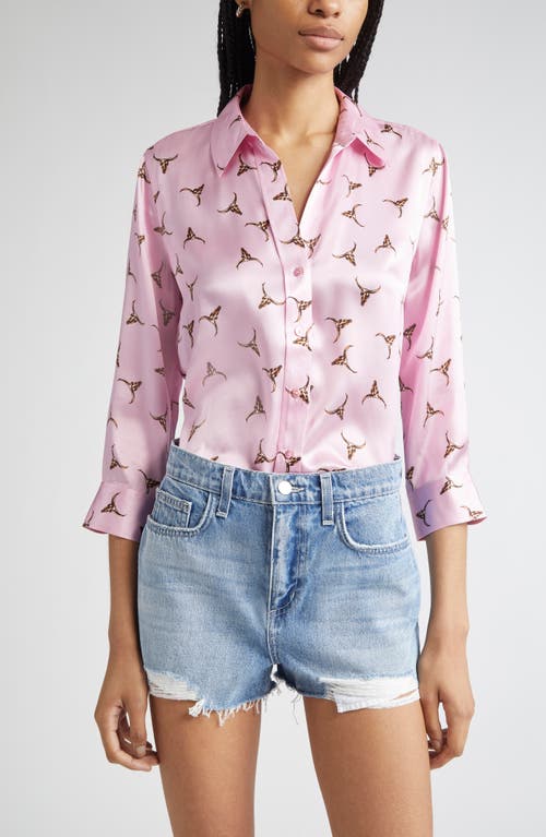 L Agence L'agence Dani Bull Skull Silk Button-up Shirt