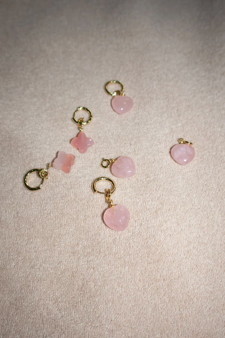 Heart Quartz Charm Earrings, Alternate, color, Pink