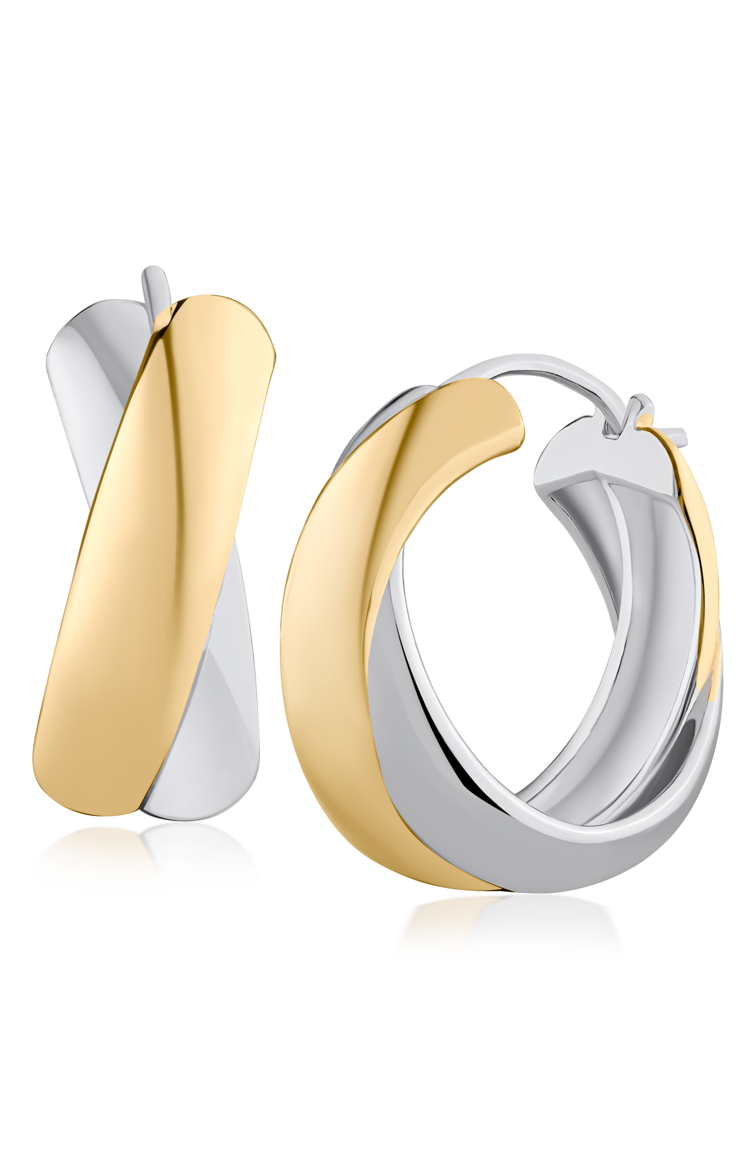JARDIN Ribbon Two-Tone Crisscross Hoop Earrings