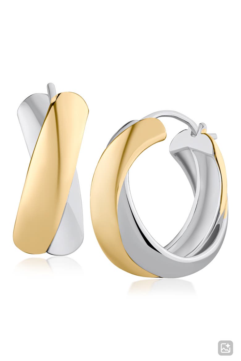 Ribbon Two-Tone Crisscross Hoop Earrings (Nordstrom Exclusive), Main, color, GOLD/ SILVER