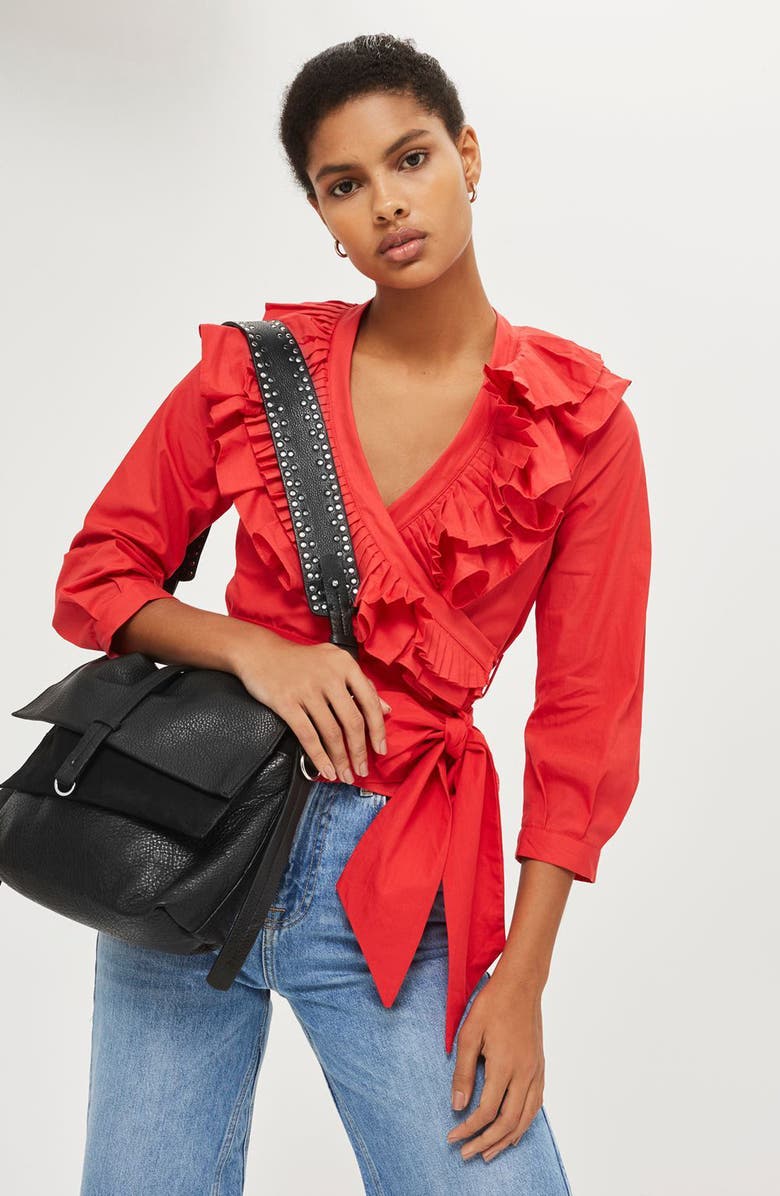 Topshop Premium Leather Studded Calfskin Hobo Bag, Alternate, color,