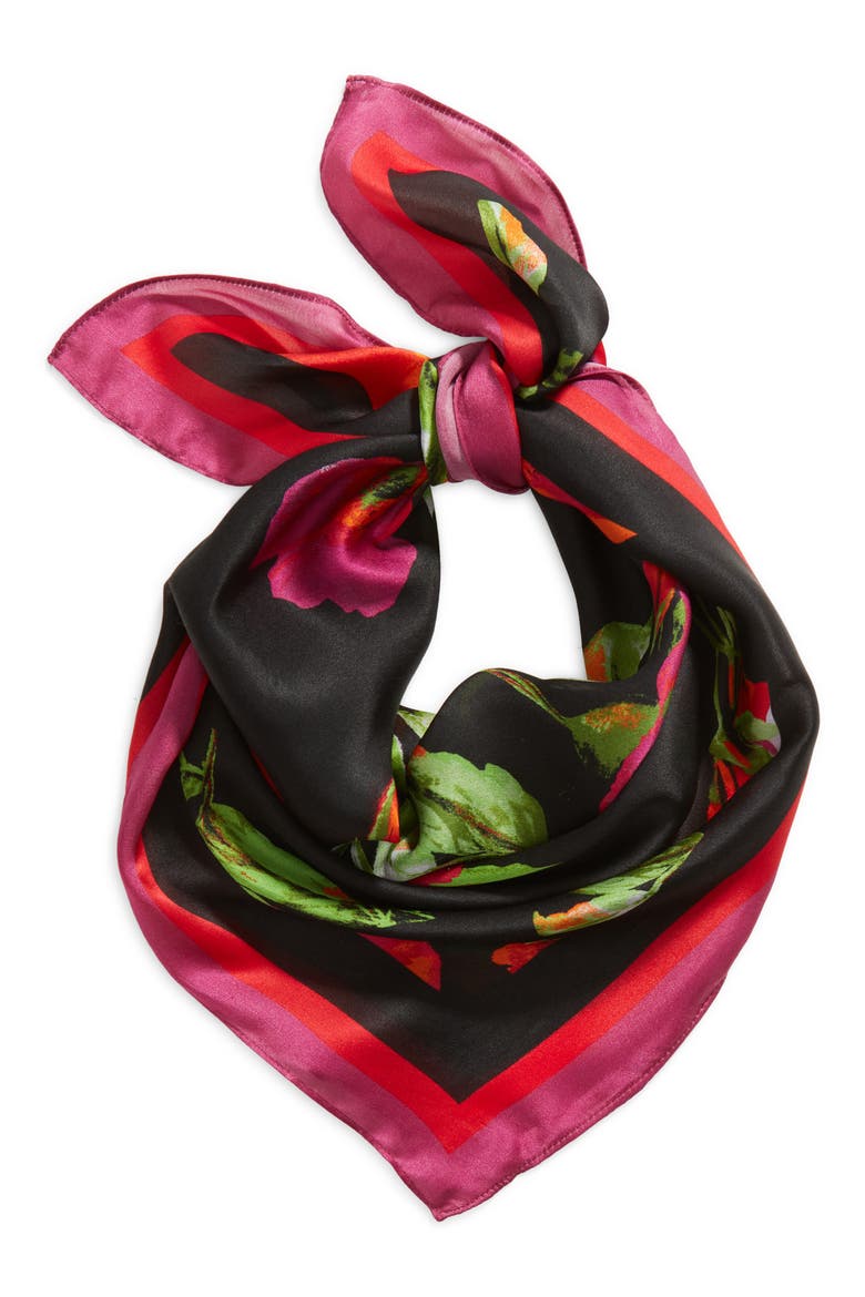 Harbison Print Silk Square Scarf, Alternate, color, BLACK- RED POPPY BORDER