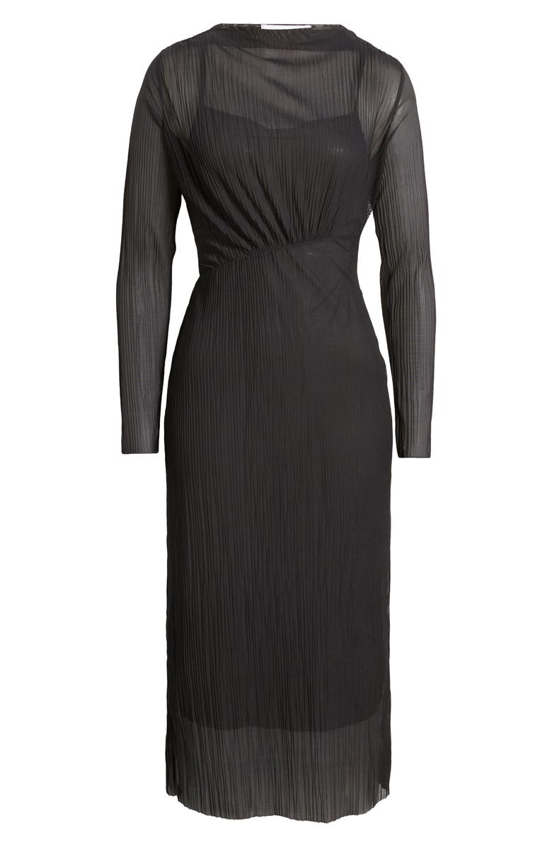 & Other Stories Long Sleeve Crinkle Mesh Midi Dress, Alternate, color, 