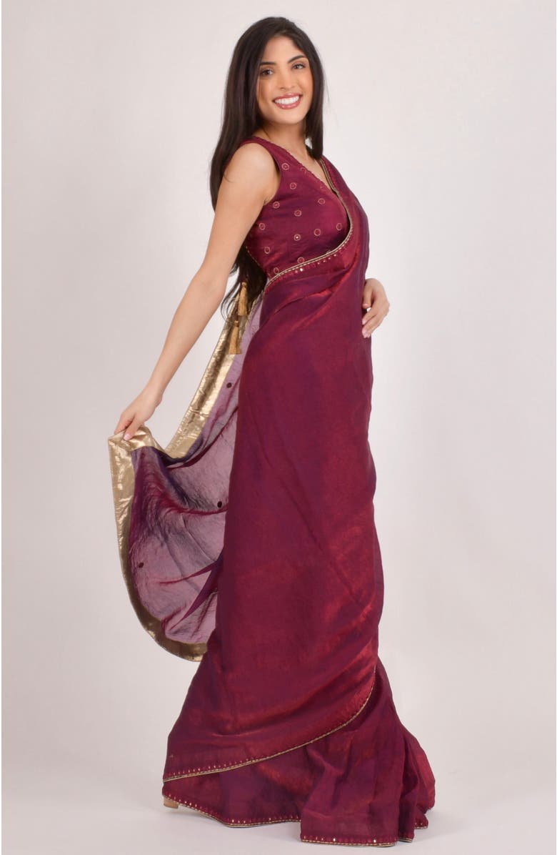 RAAS Rubina Hand Embroidered Shimmer Saree, Main, color, Burgundy