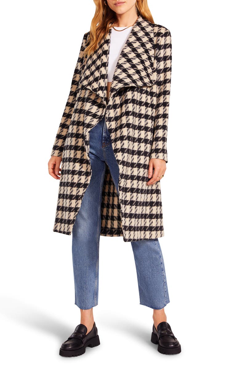 Steve Madden BB Dakota Houndstooth Drape Coat, Main, color, 