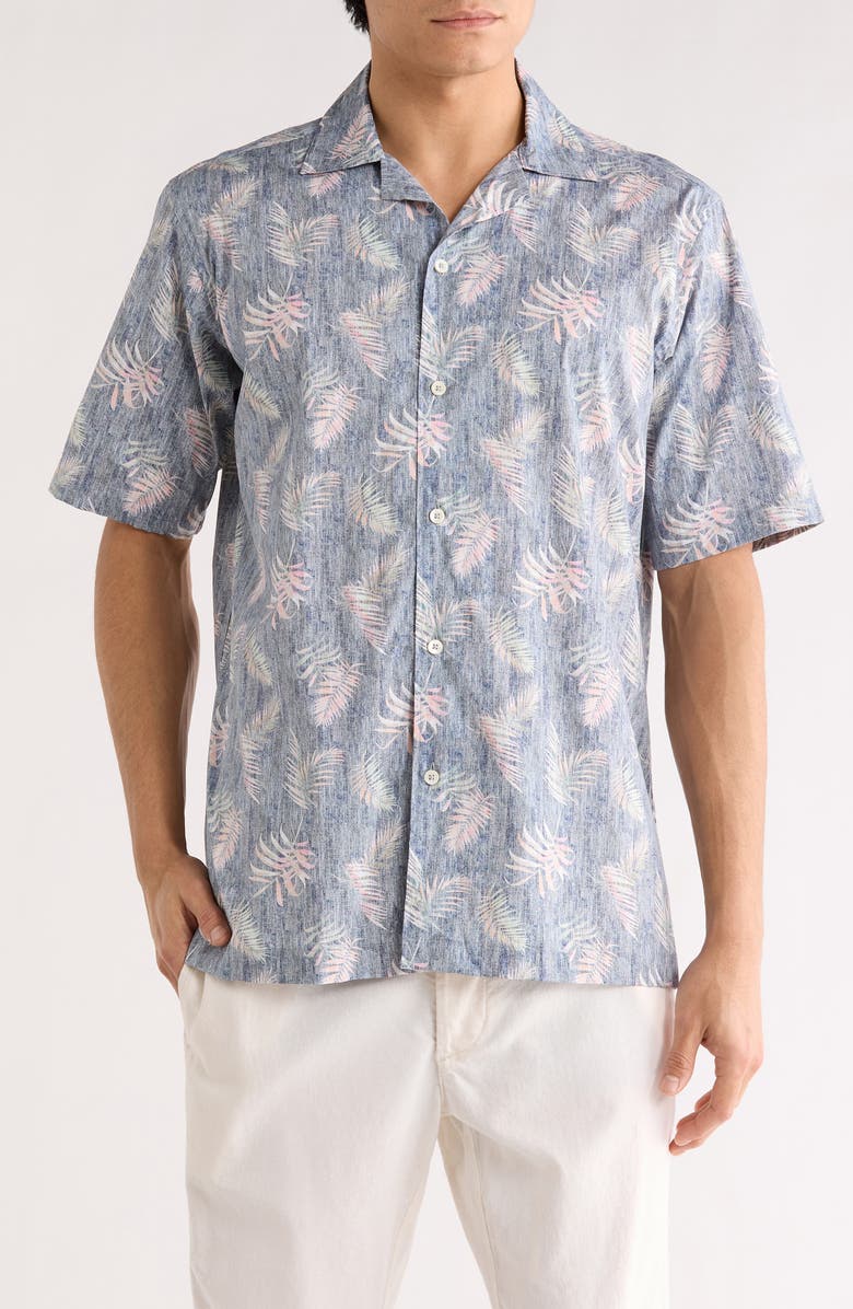 Bugatchi Jackson Short Sleeve Woven Camp Shirt, Main, color, Denim