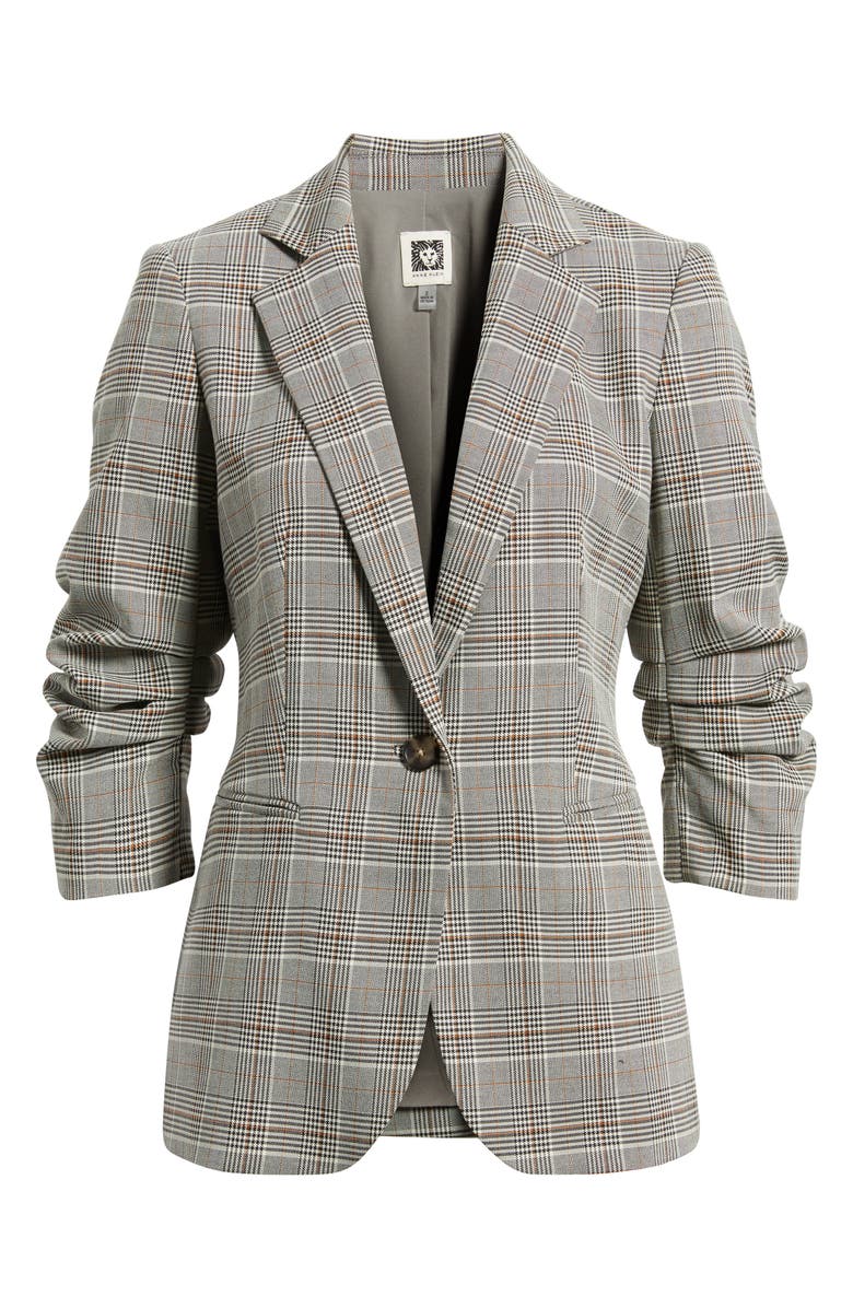 Anne Klein Windowpane Plaid Scrunch Sleeve Jacket, Alternate, color, Anne Black Multi