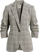 Anne Klein Windowpane Plaid Scrunch Sleeve Jacket