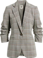 Anne Klein Windowpane Plaid Scrunch Sleeve Jacket