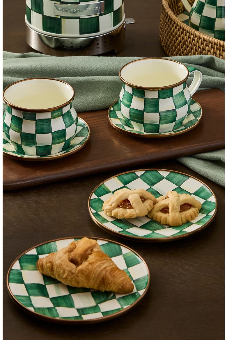 Emerald Check Set of 4 Enameled Steel Appetizer Plates, Alternate, color, EMERALD