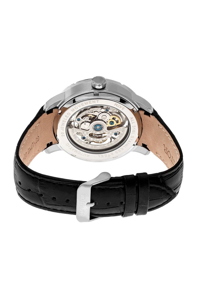 Heritor Automatic Ryder Skeleton Leather-Band Watch, Alternate, color, Silver