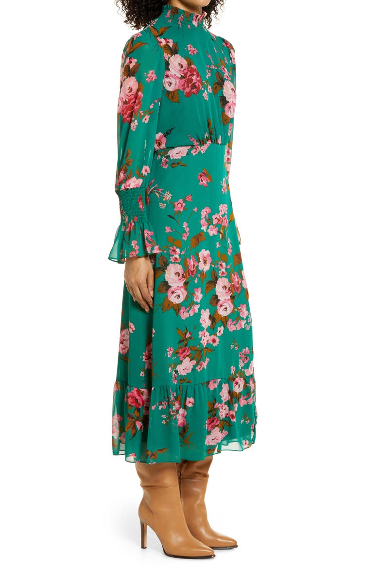 Floral Ruffle Long Sleeve Dress, Alternate, color, GREEN MULTI