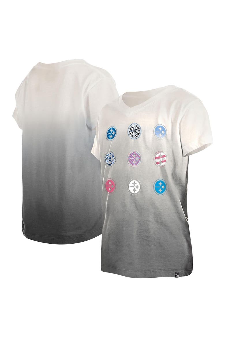 Youth New Era Black Pittsburgh Steelers Multi Logo Ombre V-Neck T-Shirt, Main, color, Black