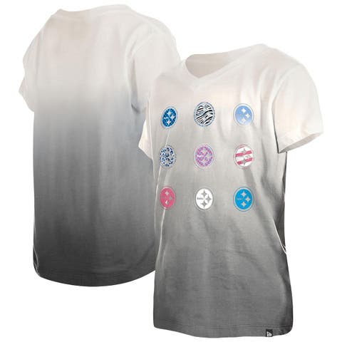 Youth New Era Black Pittsburgh Steelers Multi Logo Ombre V-Neck T-Shirt