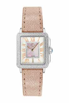 GV2 Womens Padova Swiss Diamond Rectangle Leather Watch, 28.5mm - 0.014 ctw